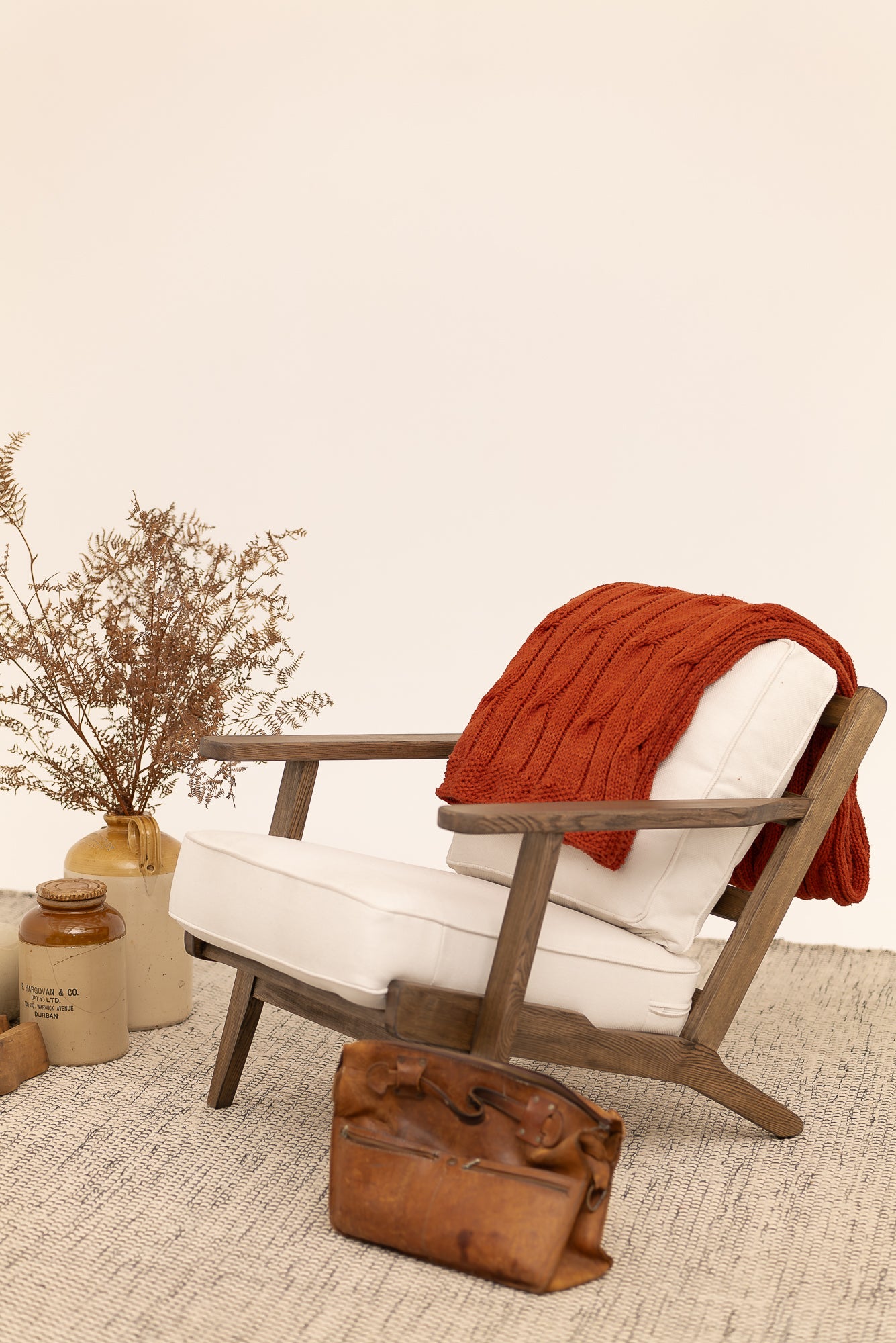 Traditional 100% Cotton Burnt Umber Chunky Cable-knit Throw