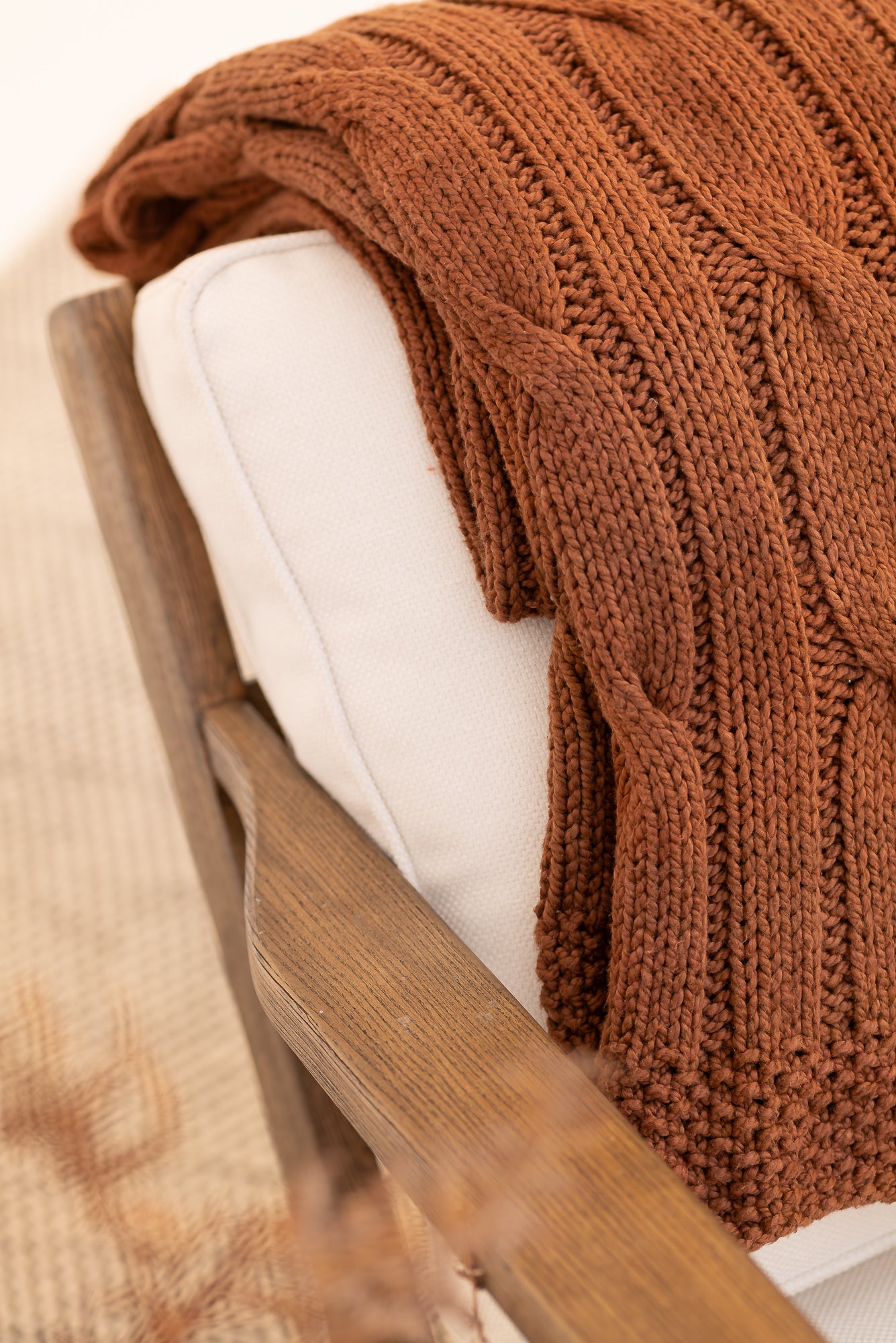 Traditional 100% Cotton Walnut Chunky-knit Throw