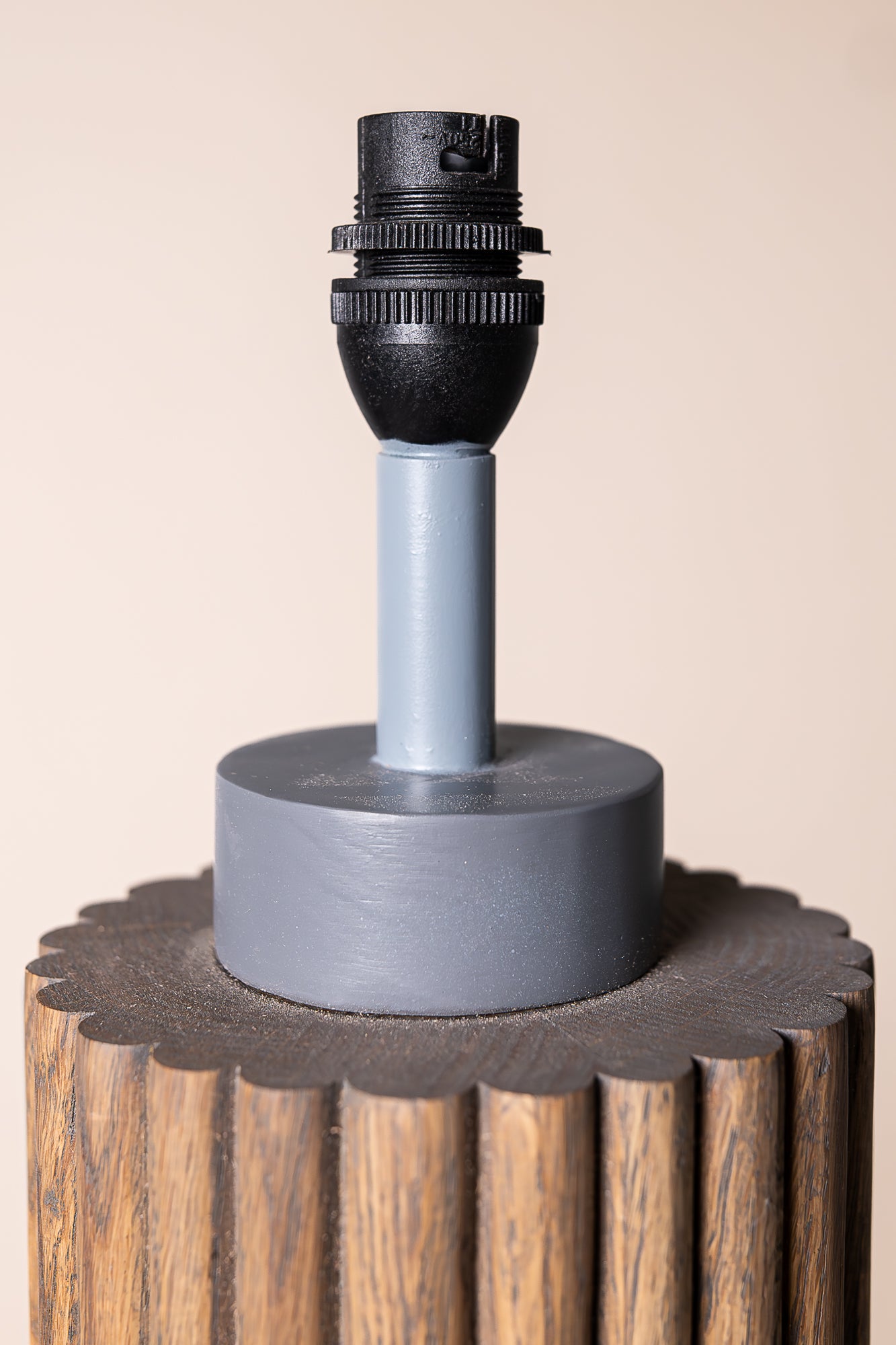 Fluted Oak Lamp Base in Olive Grey