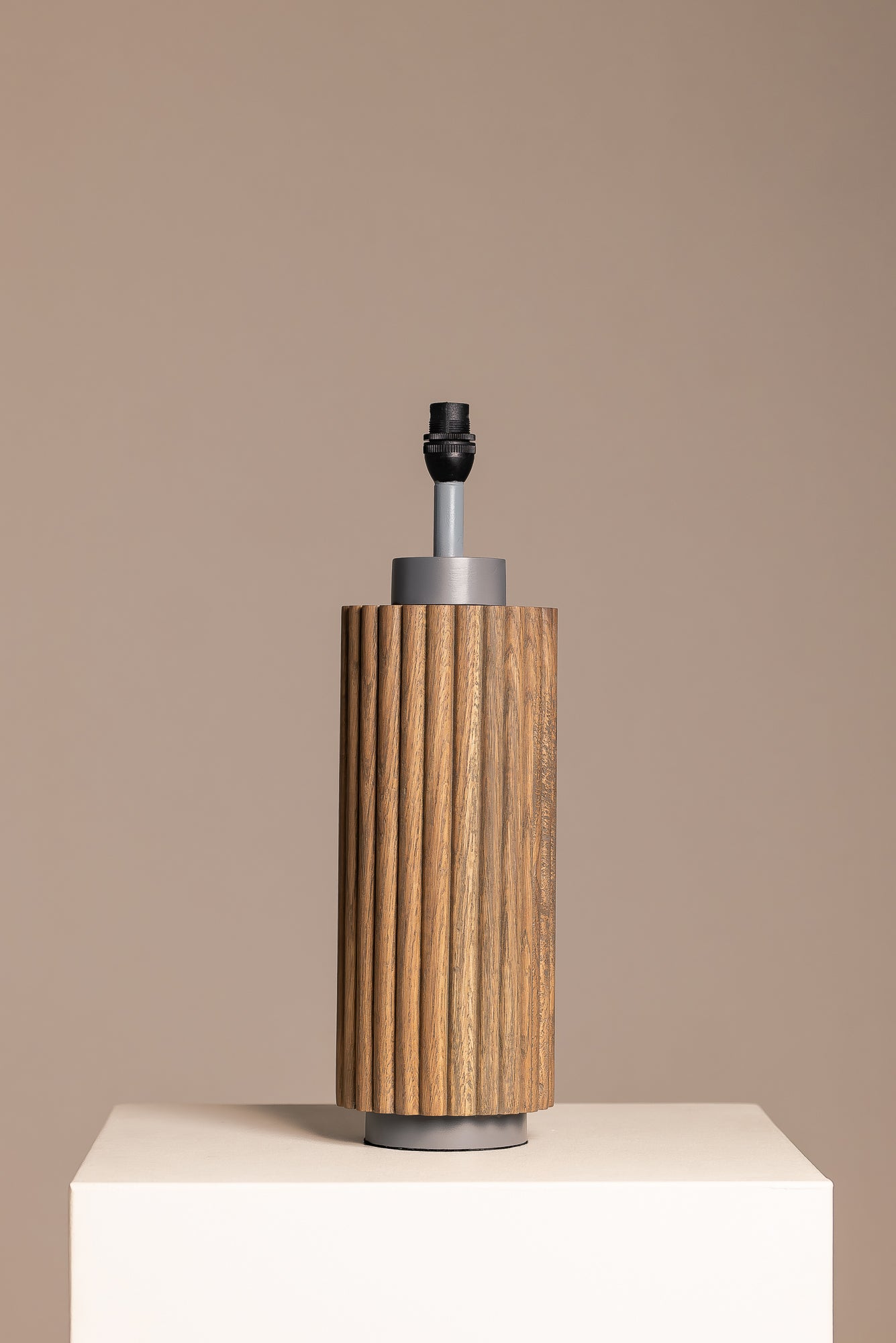 Fluted Oak Lamp Base in Olive Grey