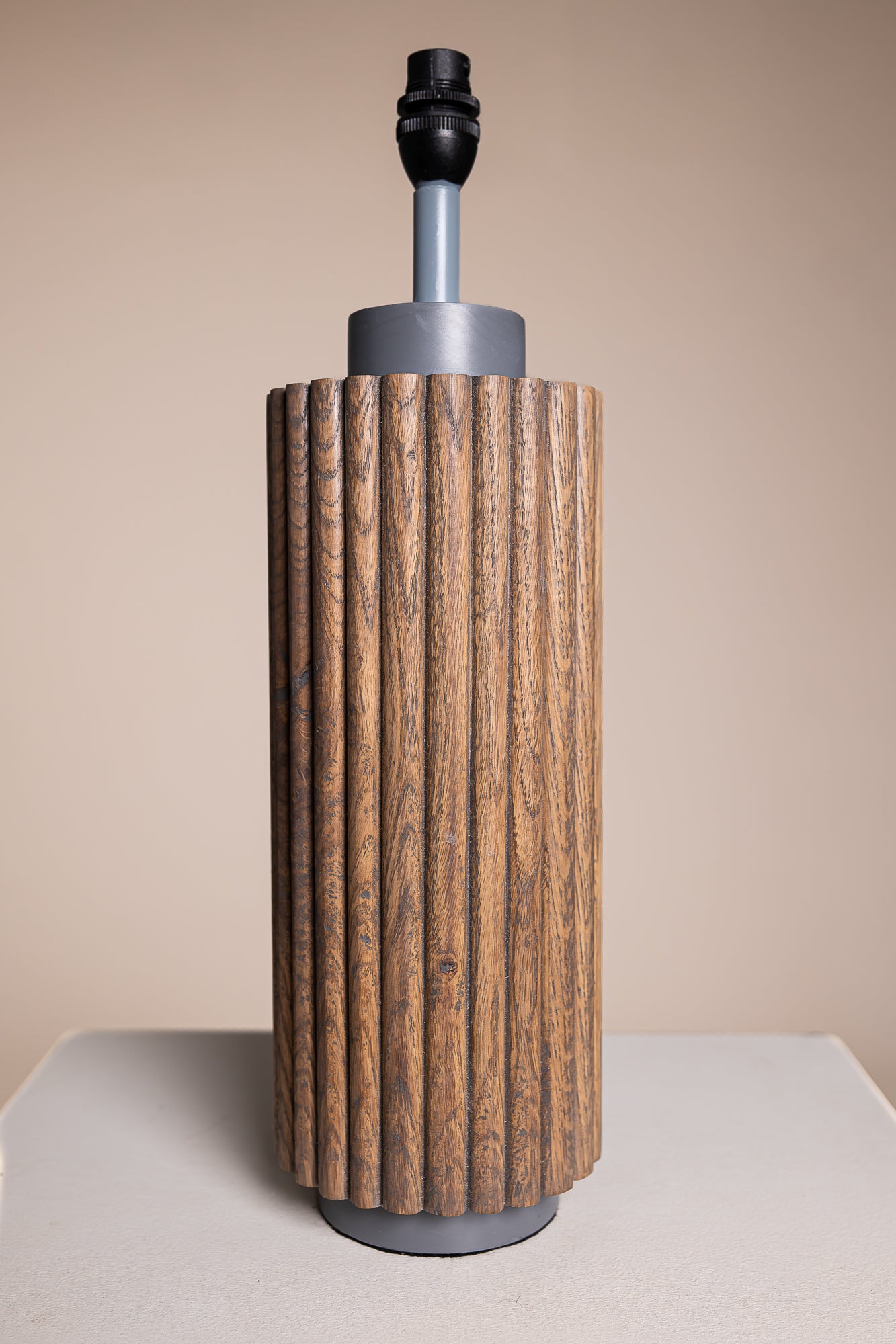 Fluted Oak Lamp Base in Ash Grey