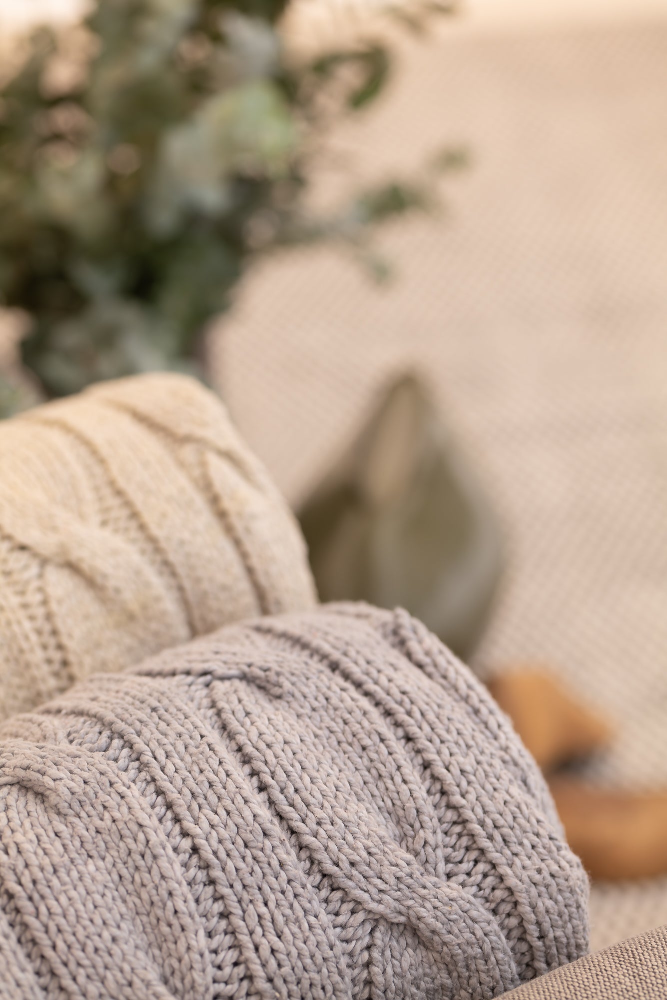 Traditional 100% Cotton Smokey Chunky Cable-knit Throw