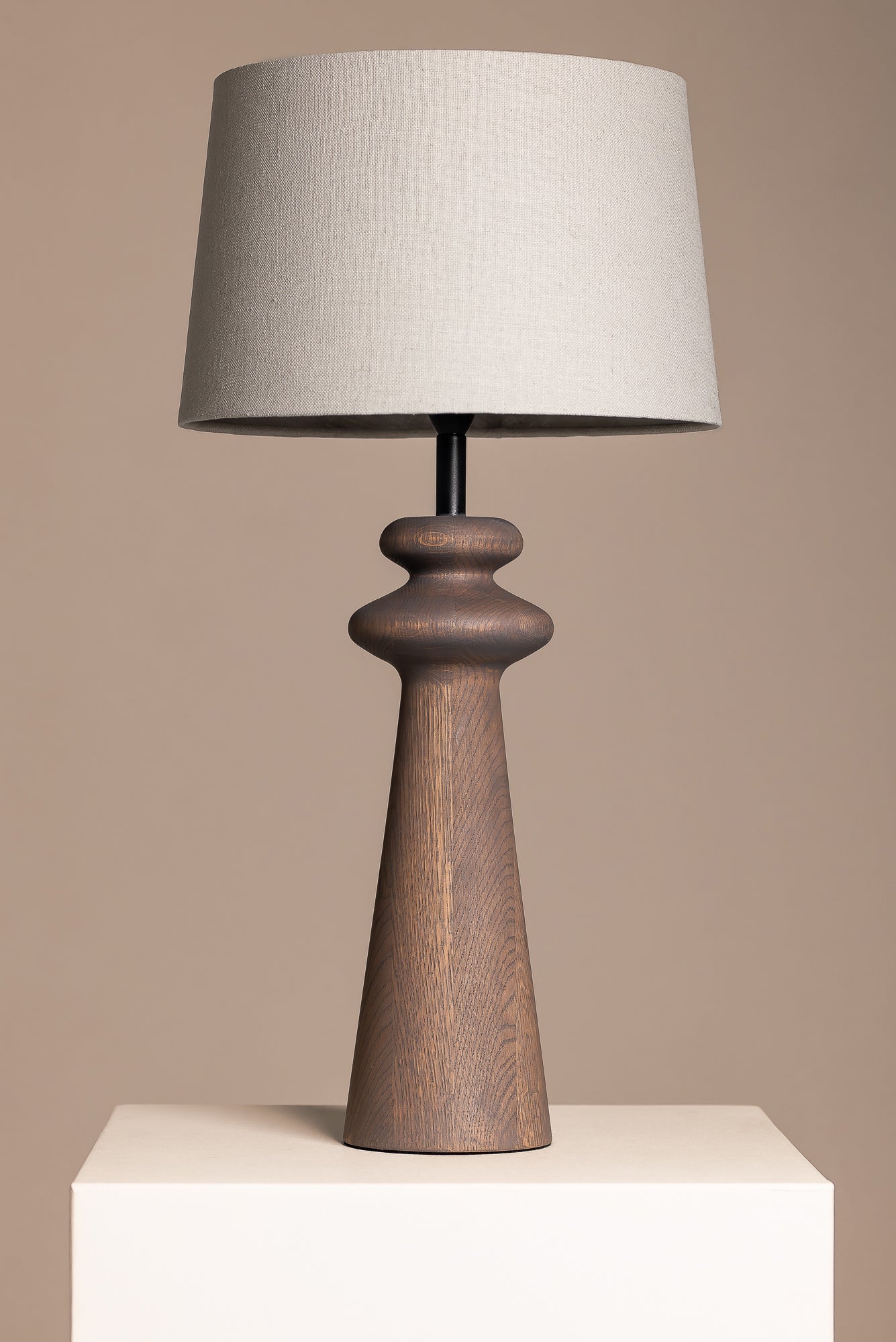 Carved Oak Lamp Base in Ash Grey