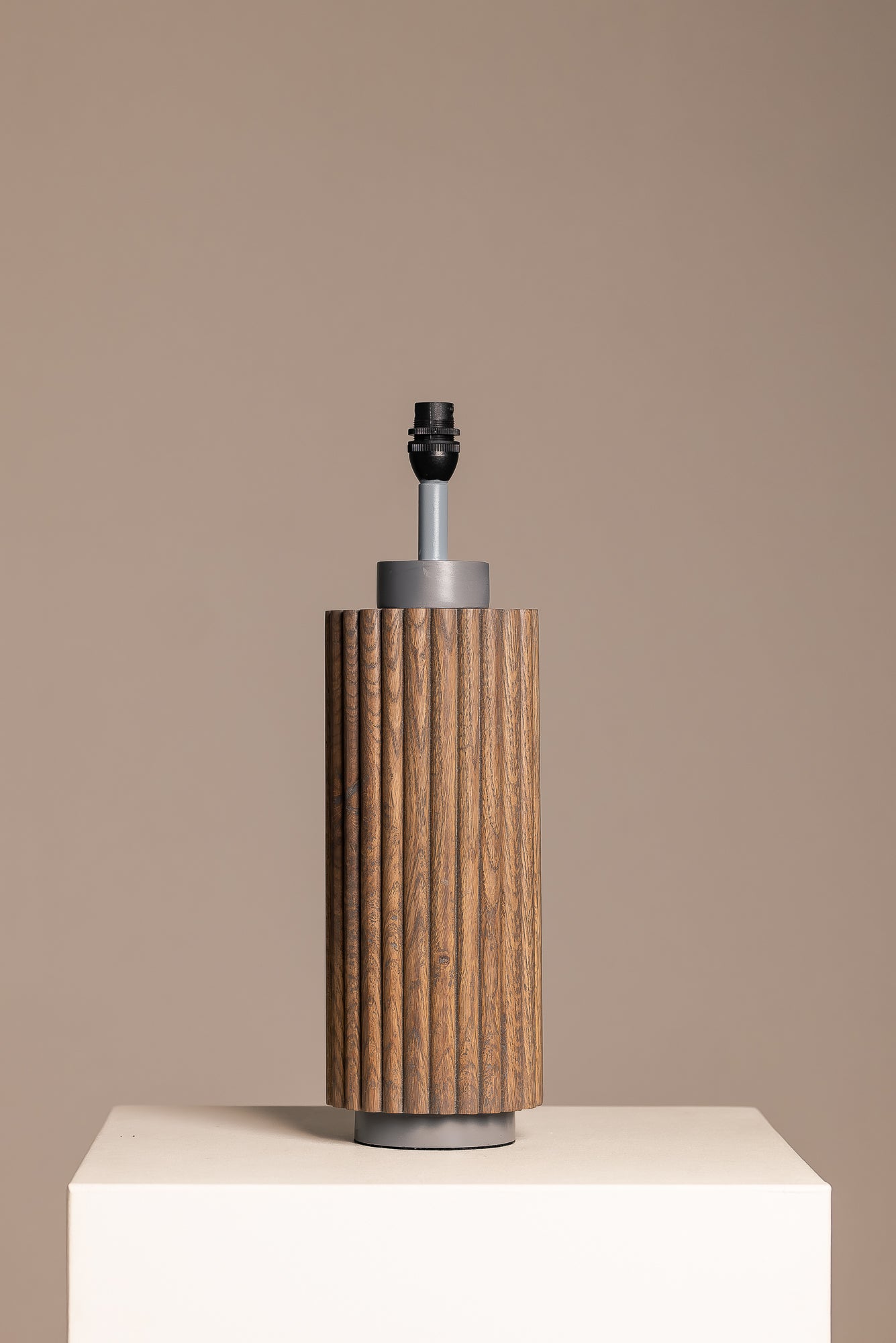 Fluted Oak Lamp Base in Ash Grey