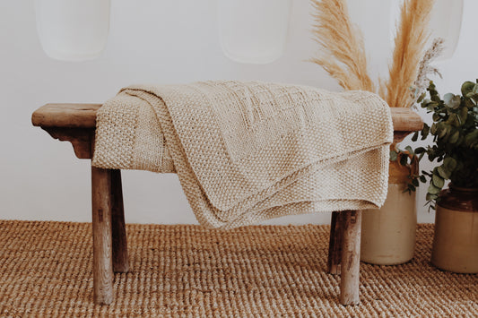 Traditional 100% Cotton Fawn Checker Weave Throw