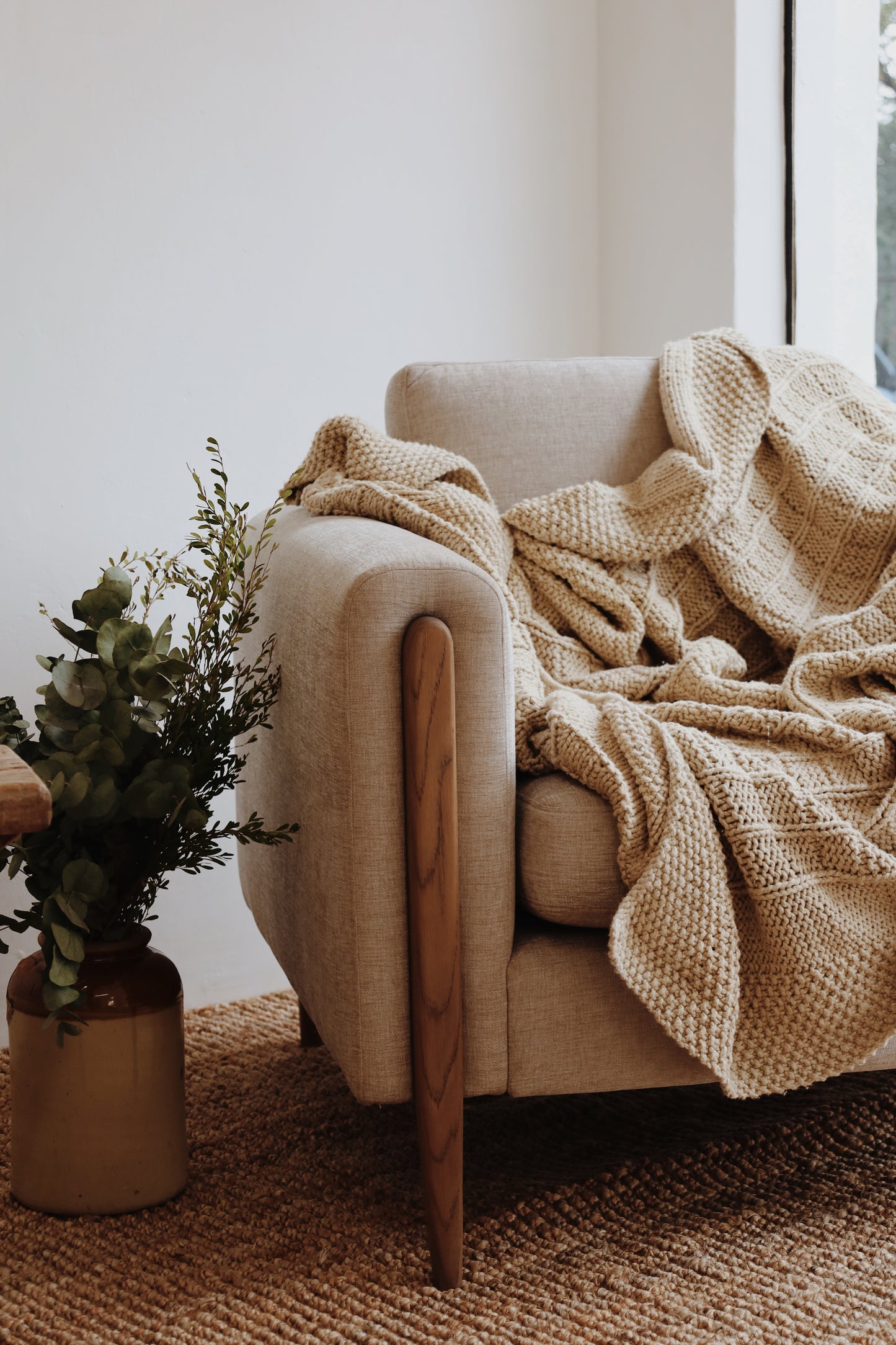 Traditional 100% Cotton Fawn Checker Weave Throw
