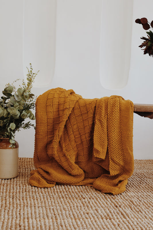 Traditional 100% Cotton Honey Checker Weave Throw