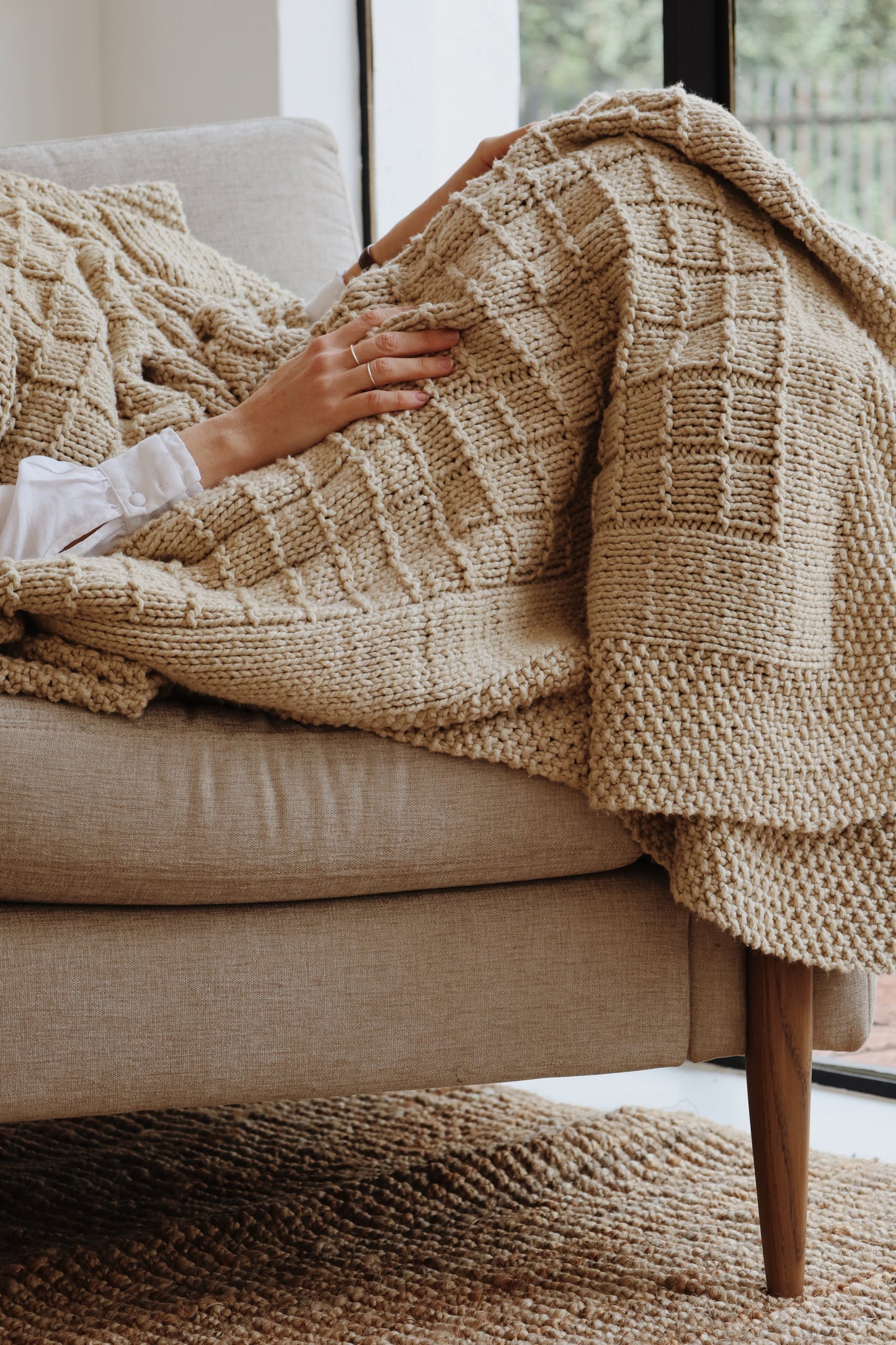 Traditional 100% Cotton Fawn Checker Weave Throw