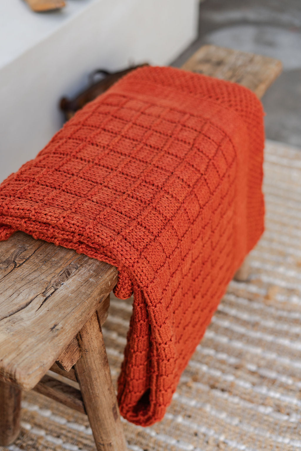 Traditional 100% Cotton Burnt Umber Checker Weave Throw