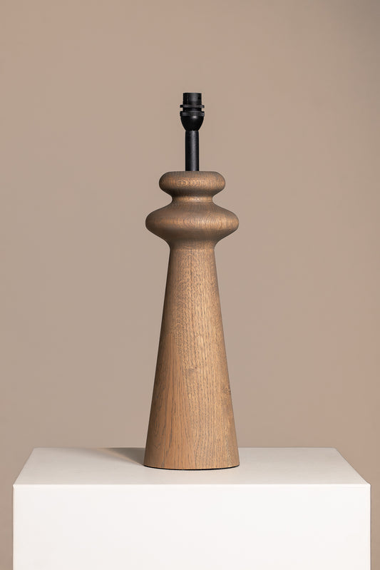 Carved Oak Lamp Base in Olive Grey