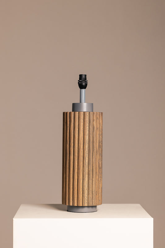 Fluted Oak Lamp Base in Olive Grey