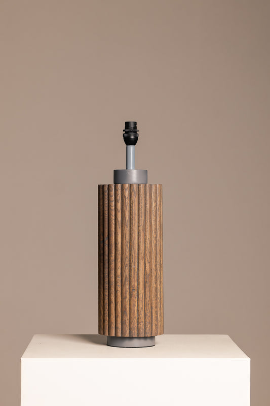 Fluted Oak Lamp Base in Ash Grey