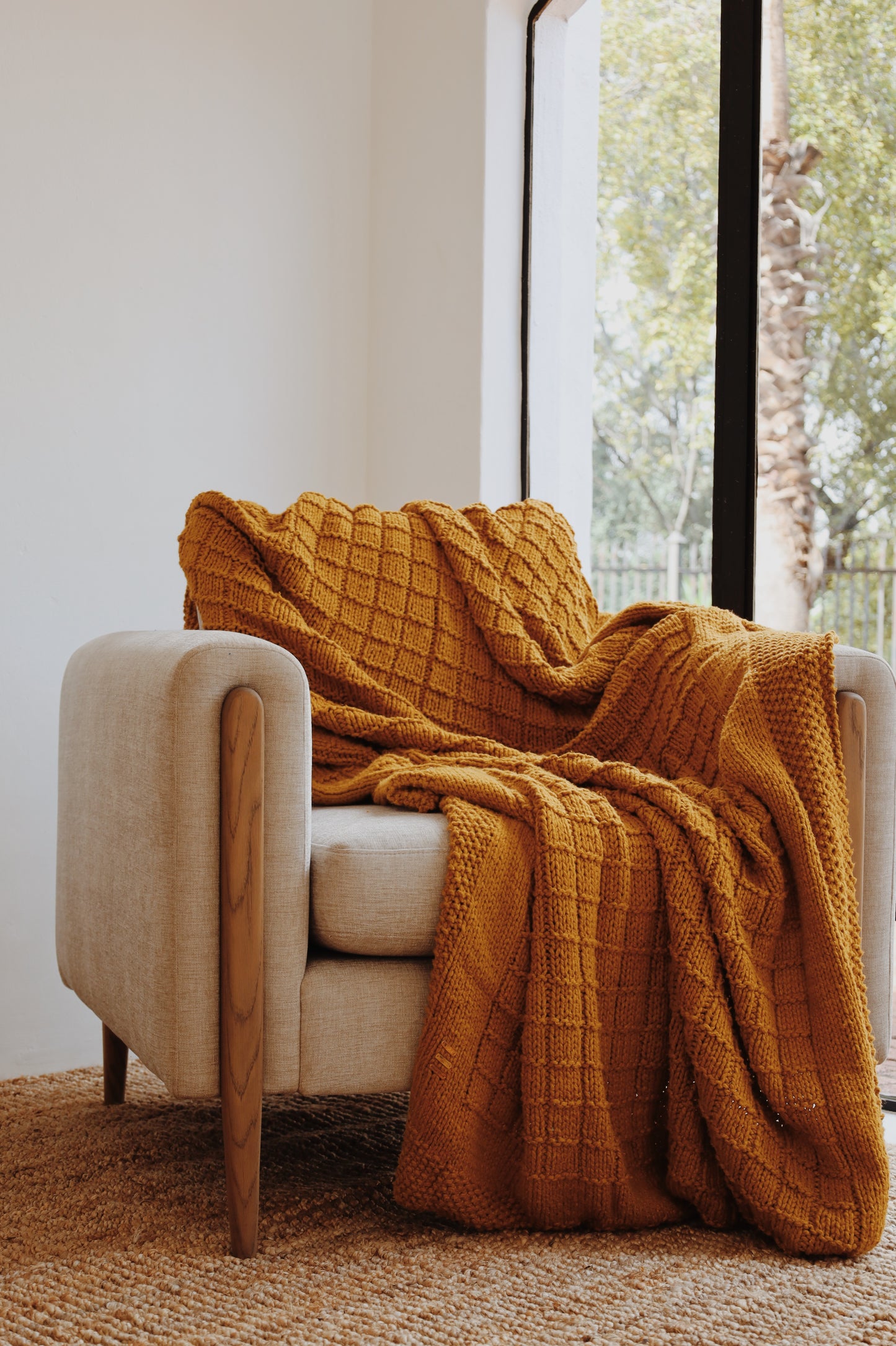 Traditional 100% Cotton Honey Checker Weave Throw