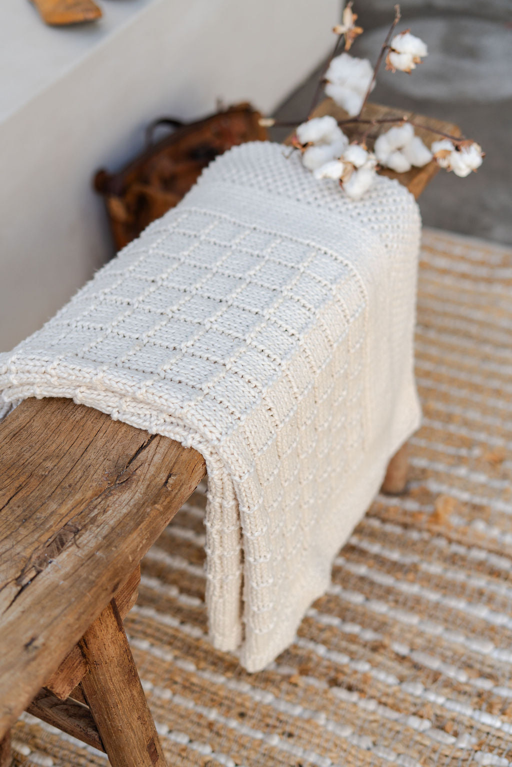 Traditional 100% Cotton Oatmeal Checker Weave Throw