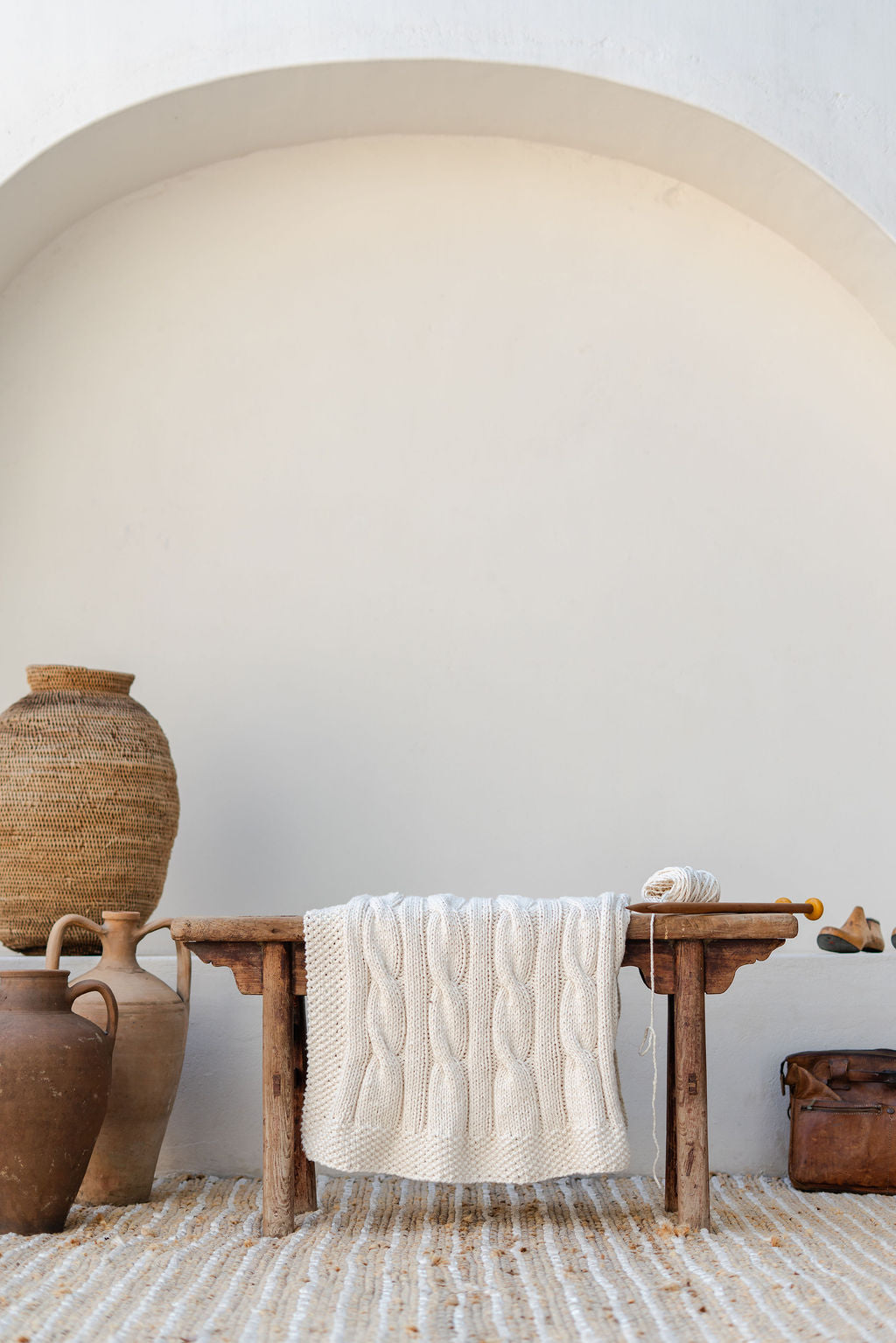 Traditional 100% Cotton Oatmeal Chunky Cable-knit Throw