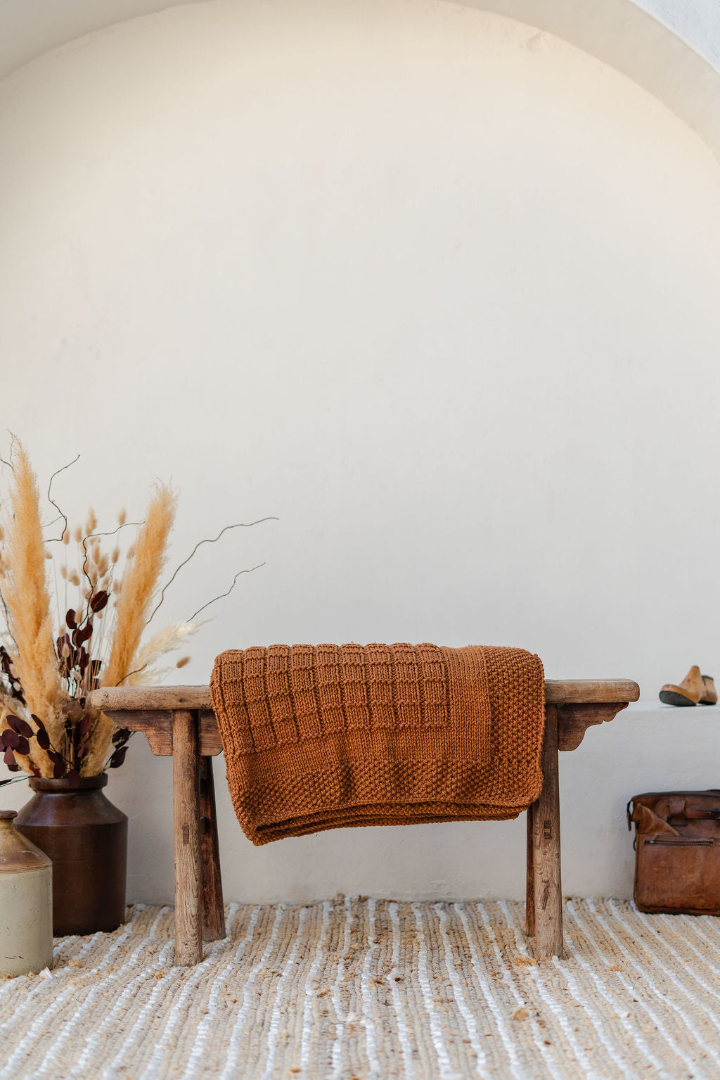 Traditional 100% Cotton Mocha Checker Weave Throw