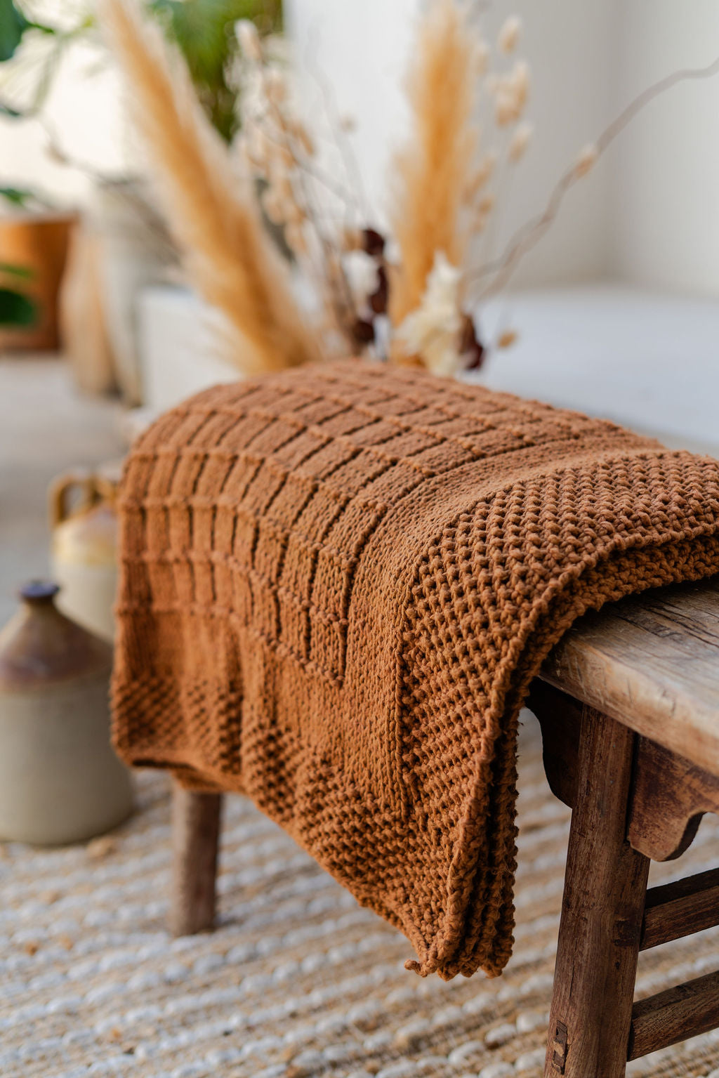 Traditional 100% Cotton Mocha Checker Weave Throw