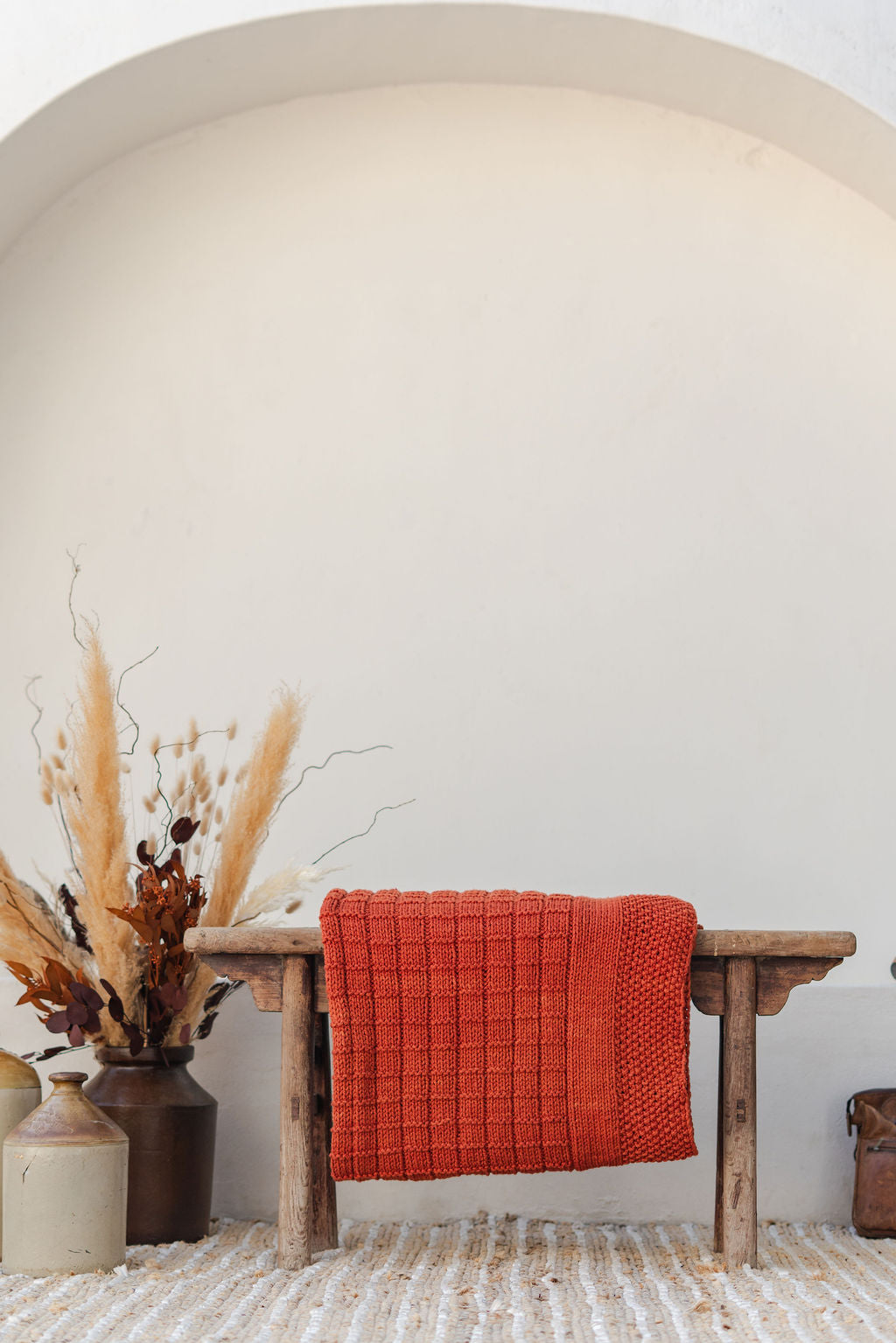 Traditional 100% Cotton Burnt Umber Checker Weave Throw