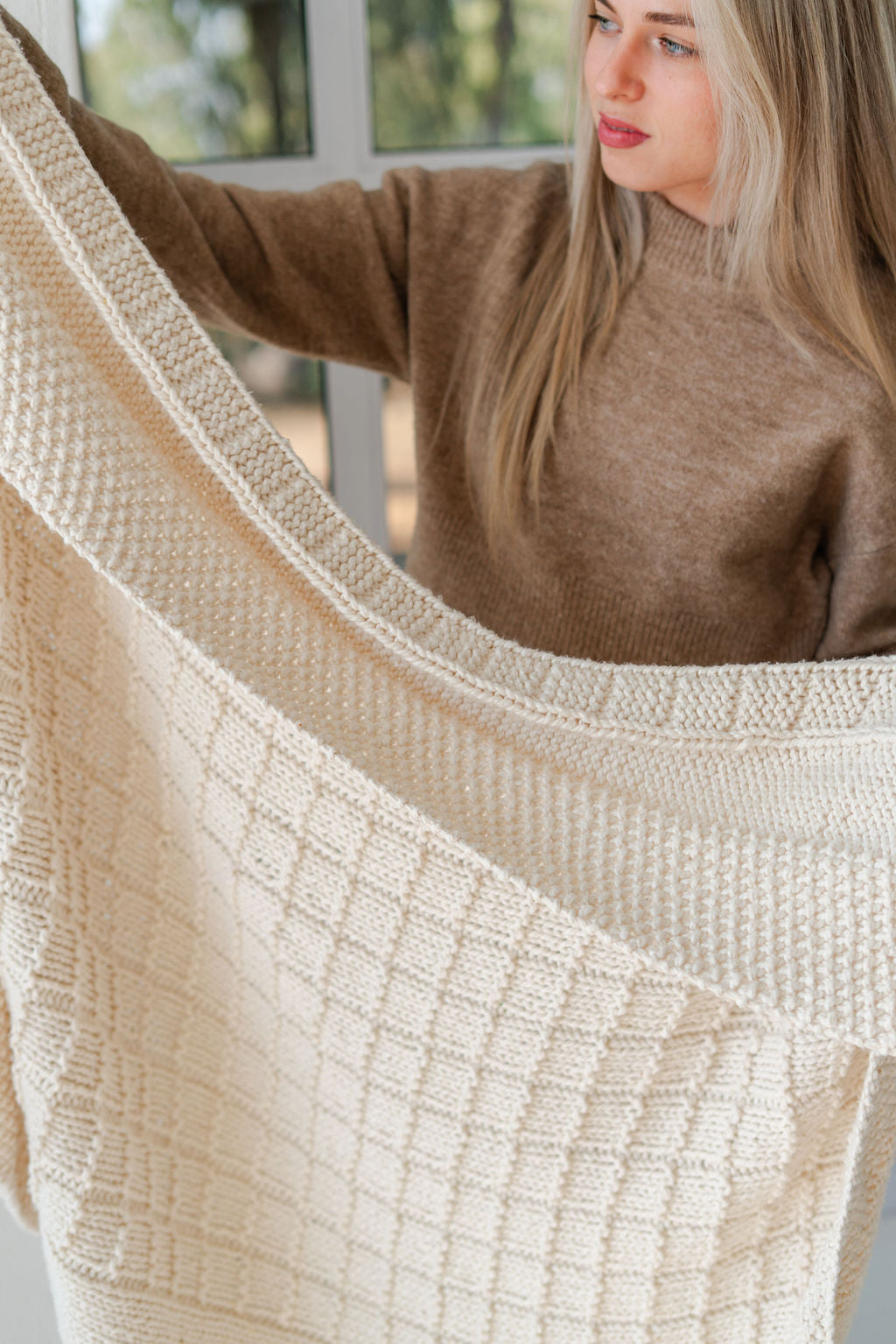 Traditional 100% Cotton Oatmeal Checker Weave Throw